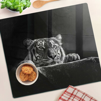 Staklena daska za rezanje Tigar u crno-bijelom stilu