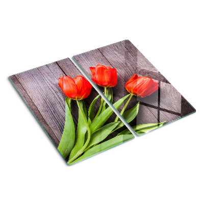Staklena daska za rezanje Tulipani na drvenoj pozadini