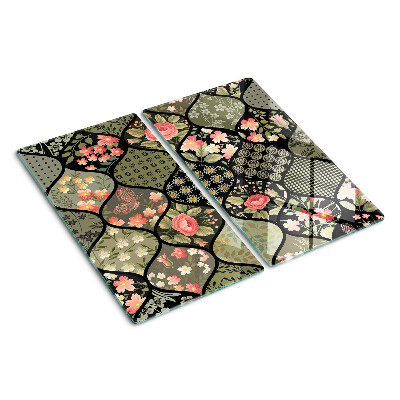 Staklena daska za rezanje Cvjetni patchwork s geometrijskim uzorcima