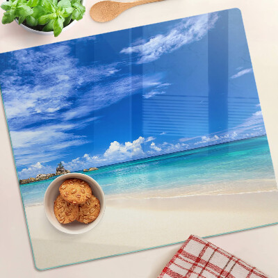 Staklena daska za rezanje Tropska plaža s plavim nebom
