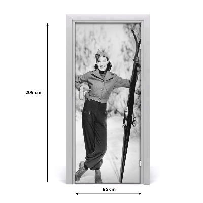Samoljepljiva tapeta za vrata Žena sa skijama