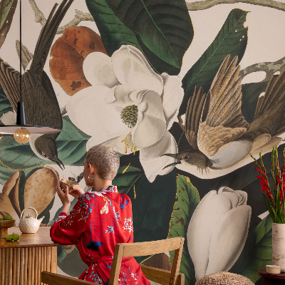 Zidna foto tapeta s motivom ptica i magnolije