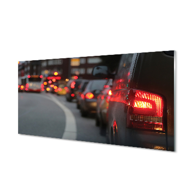 Fotografija na akrilnom staklu Automobilska gužva osvjetljava gradsku ulicu