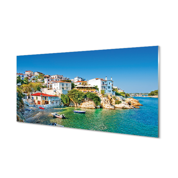Fotografija na akrilnom staklu Grčka Obala zgrade more