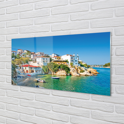 Fotografija na akrilnom staklu Grčka Obala zgrade more