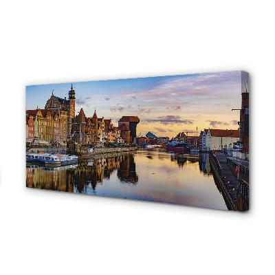 Fotografija na canvas platnu Izlazak sunca na rijeci u luci Gdansk