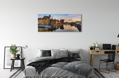 Fotografija na canvas platnu Izlazak sunca na rijeci u luci Gdansk