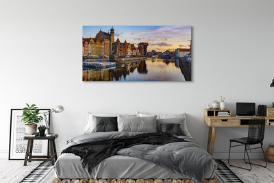 Fotografija na canvas platnu Izlazak sunca na rijeci u luci Gdansk