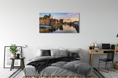 Fotografija na canvas platnu Izlazak sunca na rijeci u luci Gdansk