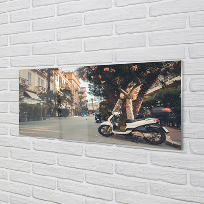 Staklena slika za zid Motocikli palme grad ljeto