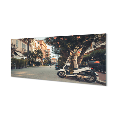 Staklena slika za zid Motocikli palme grad ljeto