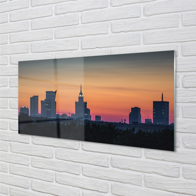 Staklena slika Panorama zalaska sunca u Varšavi