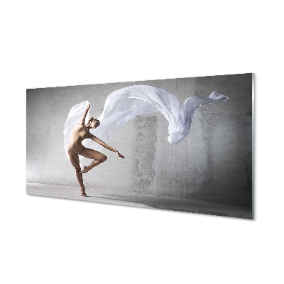 Fotografija na staklu Žena pleše u bijelom materijalu