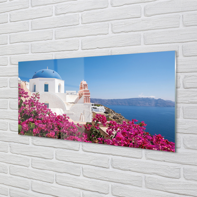 Staklena slika Grčka Cvijeće morske zgrade