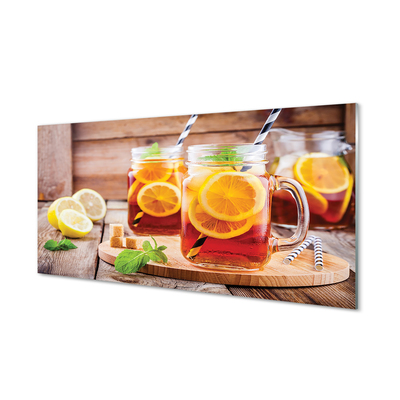 Staklena slika Hladan čaj sa slamkama citrusa