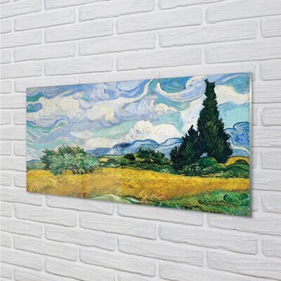 Staklena slika za zid Pšenično polje sa čempresima - Vincent van Gogh