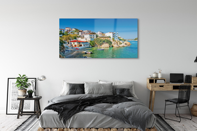Fotografija na staklu Grčka Obala zgrade more
