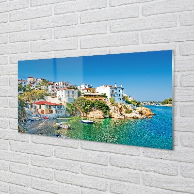 Fotografija na staklu Grčka Obala zgrade more