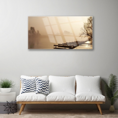 Staklena slika za zid Krajolik vodene magle mosta