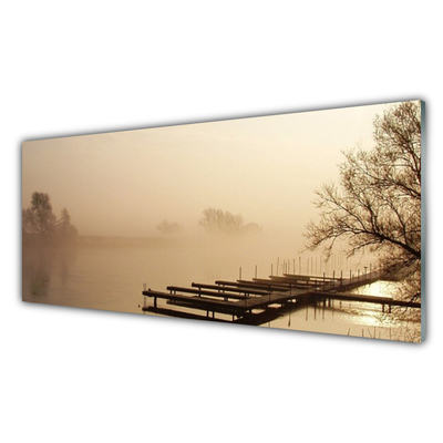 Staklena slika za zid Krajolik vodene magle mosta