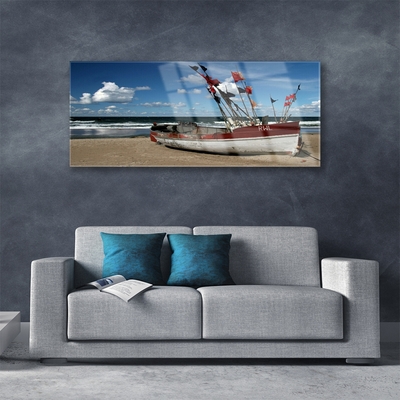 Staklena slika za zid Sea Beach Boat Landscape