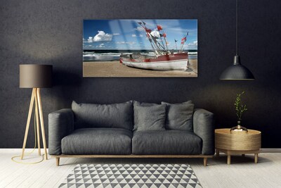 Staklena slika za zid Sea Beach Boat Landscape