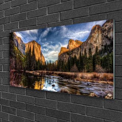 Staklena slika za zid Planina Šuma Jezero Priroda