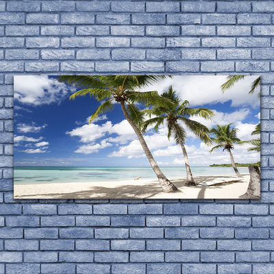 Staklena slika za zid Sea Beach Palm Tree Landscape