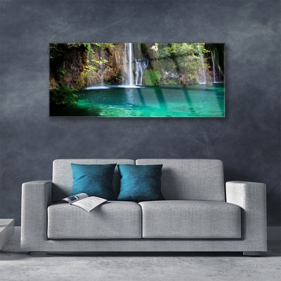 Staklena slika za zid Jezero Vodopad Priroda