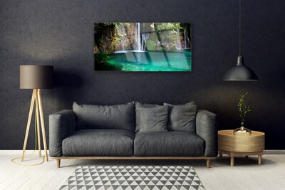Staklena slika za zid Jezero Vodopad Priroda