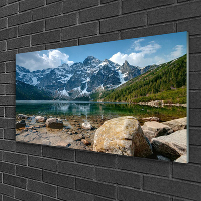Staklena slika za zid Krajolik planinskog jezera