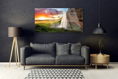 Staklena slika Planinski vodopad Priroda