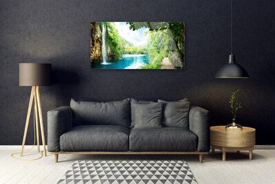 Staklena slika za zid Vodopad Jezero Priroda