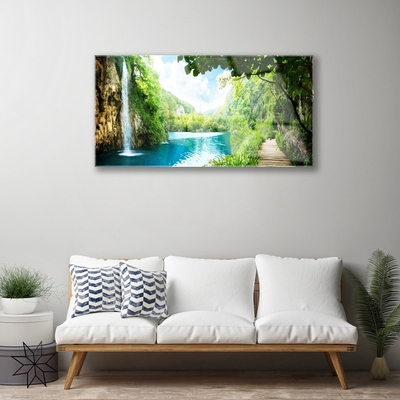 Staklena slika za zid Vodopad Jezero Priroda