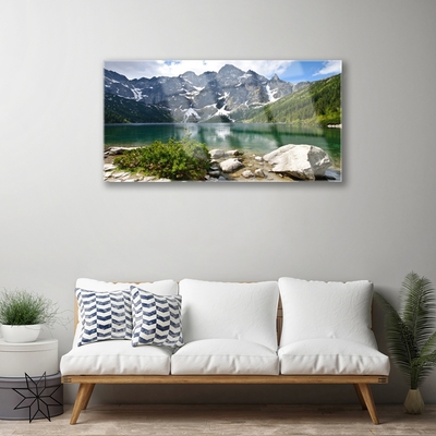 Staklena slika Jezerski planinski krajolik