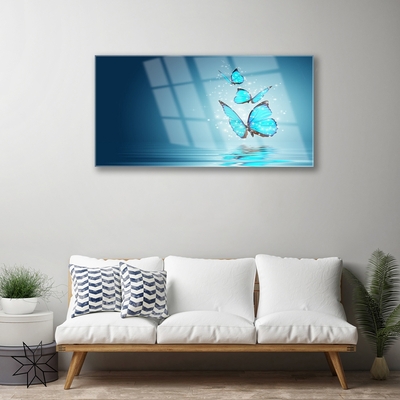 Staklena slika za zid Blue Butterflies Water Art