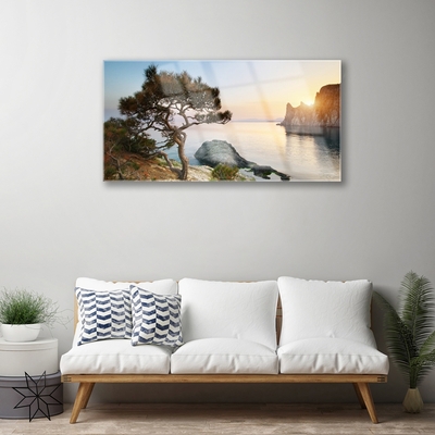 Staklena slika za zid Krajolik stabla jezera