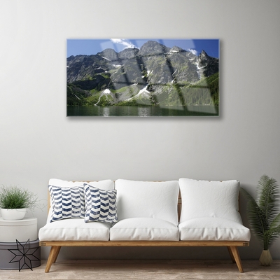 Staklena slika Planine Jezero Šumski krajolik