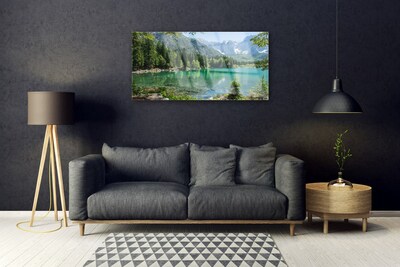 Staklena slika za zid Planine Jezero Šuma Priroda