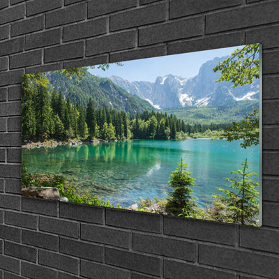 Staklena slika za zid Planine Jezero Šuma Priroda