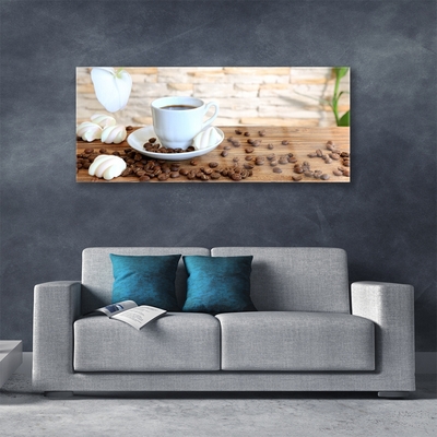Staklena slika Kuhinja sa šalicom kave u zrnu