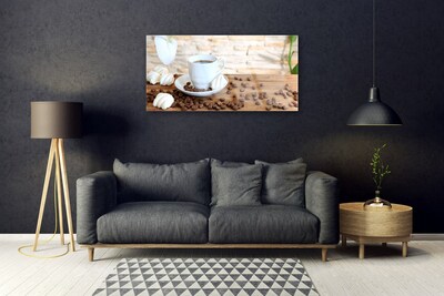 Staklena slika Kuhinja sa šalicom kave u zrnu