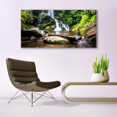 Staklena slika za zid Šumski vodopad Natura Potok