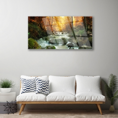 Staklena slika Vodopad Priroda Šuma Jesen