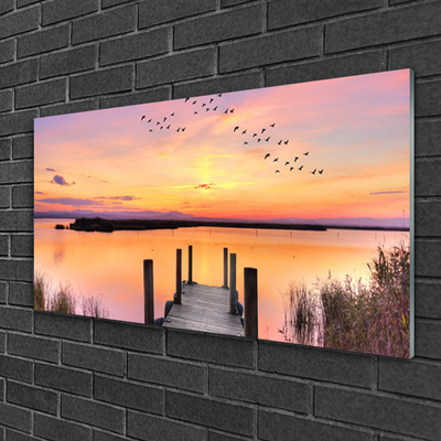 Staklena slika za zid Pier Sunset Lake
