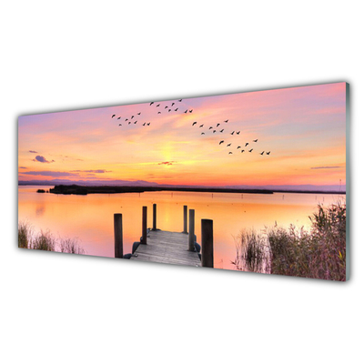 Staklena slika za zid Pier Sunset Lake