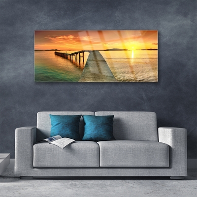 Staklena slika Sea Sun Bridge Landscape