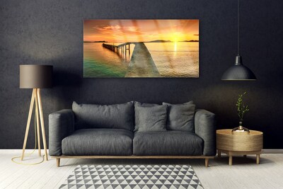 Staklena slika Sea Sun Bridge Landscape