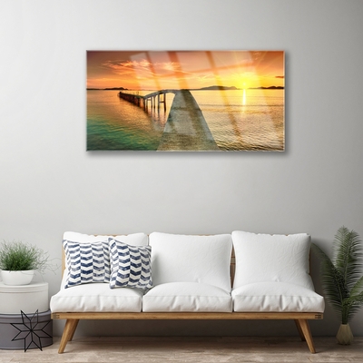 Staklena slika Sea Sun Bridge Landscape