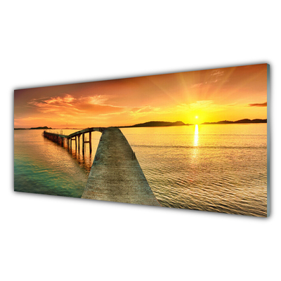 Staklena slika Sea Sun Bridge Landscape